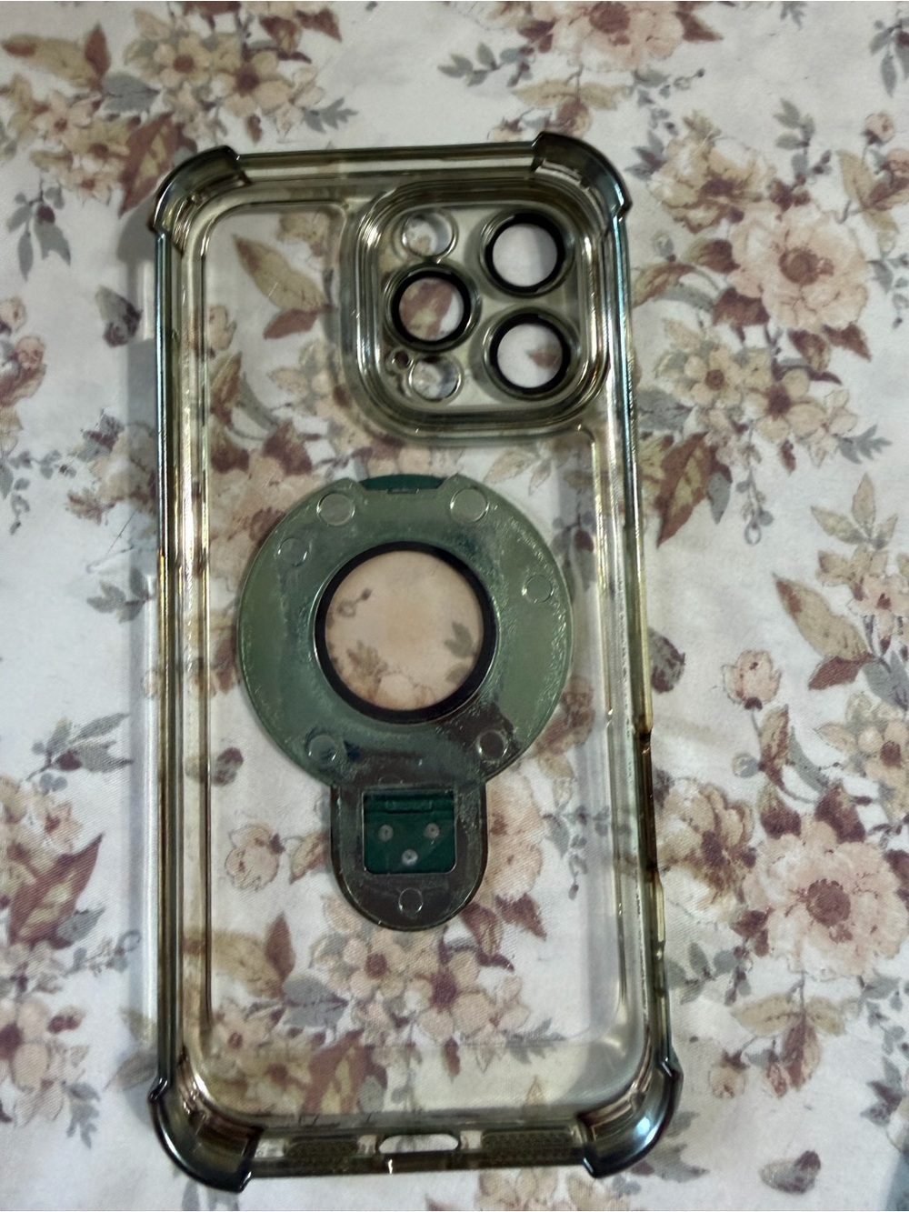 Amazon Clear Phone Case with Green Ring Mount and Black Camera Rings 16 pro max